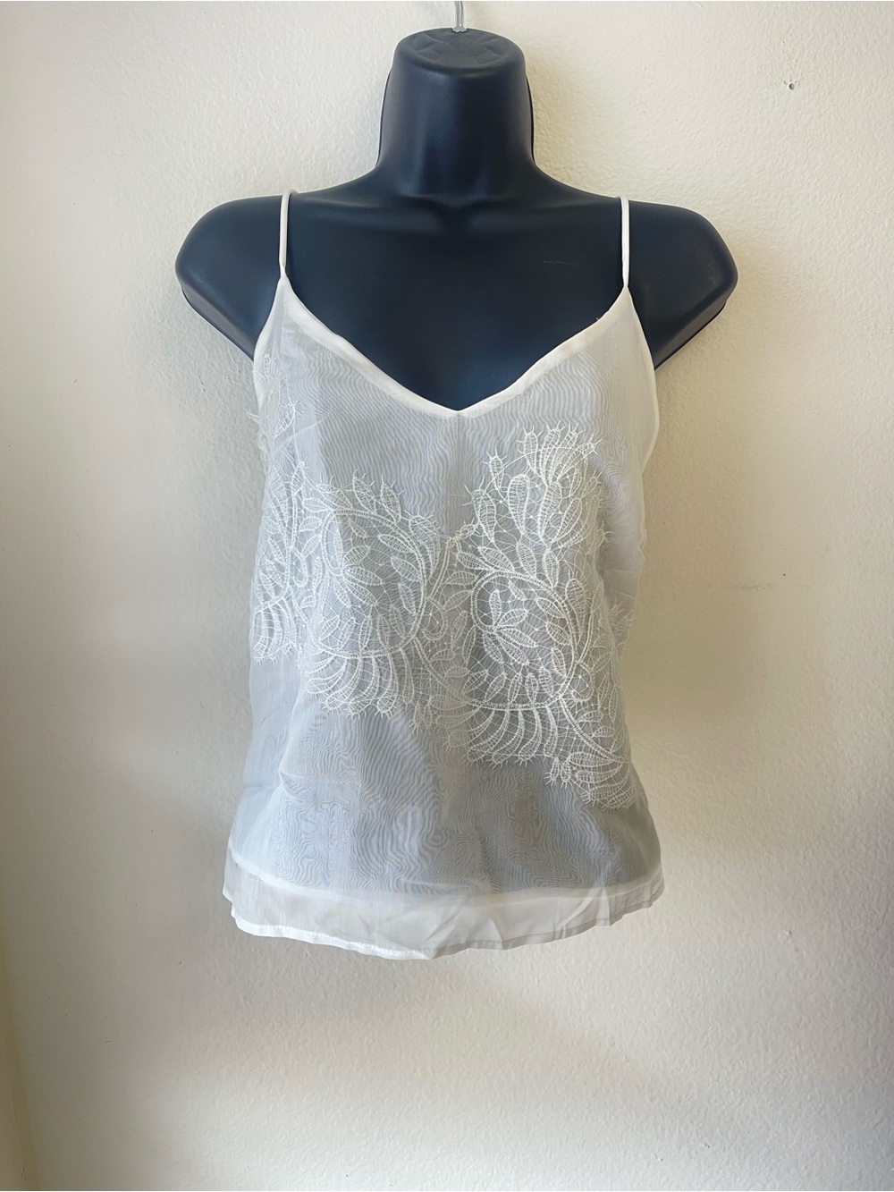 Mango White Sheer Embroidered Camisole